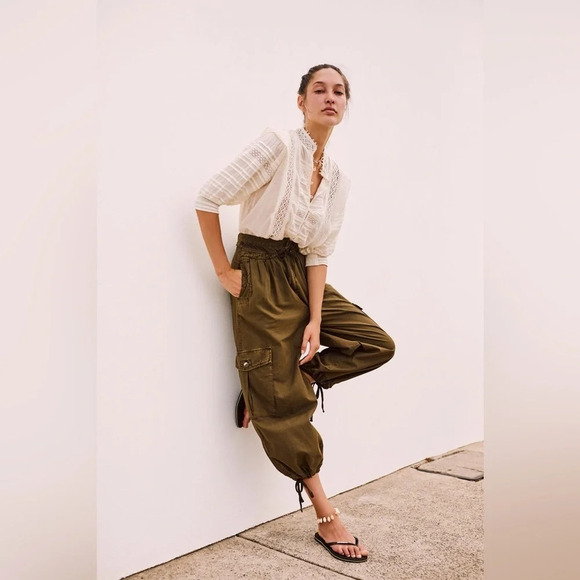 Free People Fly Away Parachute Pant in Army high-waist cargo pockets  size 0 - Picture 5 of 10